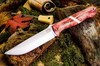 Bark River Knives: Bravo 1.25 LT - CPM 3V - Red & White Maple Burl - White Spacer - Thick White Liners - Mosaic Pins