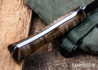 Lon Humphrey Knives: Minuteman - Forged 52100 - Dark Curly Maple - Black Liners - LH28DI015