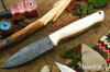 Bark River Knives: UP EDC - Antique Bone Linen Micarta - Virus Damascus