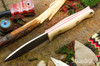 Bark River Knives: UP EDC - Antique Bone Linen Micarta - Red Liners - Brass Pins - Boomerang Damascus