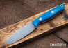 Bark River Knives: UP EDC - Blue Canvas Micarta - Yellow Liners - Brass Pins - Boomerang Damascus