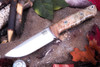 Bark River Knives: Bravo 1 - CPM CruWear - Rampless - Tan & Green Maple Burl - Mosaic Pins
