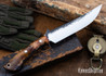 Lon Humphrey Knives: Viper - Forged 52100 - Backwoods Box Elder - Blue Liners - LH24HI112