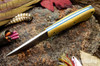 Bark River Knives: Iron River MagnaCut - Natural Canvas Micarta - Blue Liners - Hollow Brass Pins