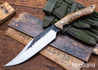 Lon Humphrey Knives: Gunfighter Bowie - Forged 52100 - Curly Maple - Black Liners - LH04MI003