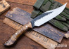 Lon Humphrey Knives: Gunfighter Bowie - Forged 52100 - Curly Maple - Black Liners - LH04MI027