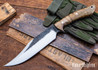 Lon Humphrey Knives: Gunfighter Bowie - Forged 52100 - Curly Maple - Black Liners - LH04MI034