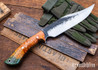 Lon Humphrey Knives: Gunfighter Bowie - Forged 52100 - Double Dyed Box Elder Burl - Black Liners - LH04MI107