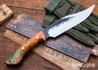 Lon Humphrey Knives: Gunfighter Bowie - Forged 52100 - Double Dyed Box Elder Burl - Black Liners - LH04MI112