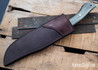 Lon Humphrey Knives: Gunfighter Bowie - Forged 52100 - Double Dyed Box Elder Burl - Blue Liners - LH04MI124