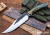 Lon Humphrey Knives: Gunfighter Bowie - Forged 52100 - Double Dyed Box Elder Burl - Yellow Liners - LH04MI169