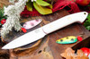 Bark River Knives: Bird & Trout - CPM 154 - White Linen Micarta - Cherry Red Liners - Brass Pins