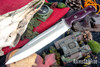 Bark River Knives: Pig Sticker - CPM-154 - Burgundy Canvas Micarta - White & Natural Liners - Mosaic Pins