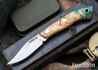 Lon Humphrey Knives: Mudbone Muskrat - Forged AEB-L - Box Elder Burl - Orange Liners - LH22AJ116