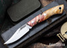 Lon Humphrey Knives: Mudbone Muskrat - Forged AEB-L - Box Elder Burl - Red Liners - LH22AJ143