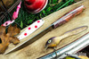 Bark River Knives: Kalahari Mini-Sportsman - CPM 154 - Salmon & Rose Maple Burl - White Liner - Mosaic Pins