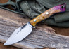 Lon Humphrey Knives: Blacktail - Forged 52100 - Box Elder Burl - Blue Liners - LH22CJ100