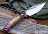 Lon Humphrey Knives: Blacktail - Forged 52100 - Box Elder Burl - Blue Liners - LH22CJ109