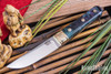 Bark River Knives: Kitsune Tanto - CPM 154 - Brass Bolster - Teal & Purple Maple Burl