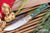 Bark River Knives: Kitsune Tanto - CPM 154 - Brass Bolster - Lime Green Maple Burl