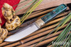 Bark River Knives: Kitsune Tanto - CPM 154 - Brass Bolster - Dark Green Maple Burl - Mosaic Pins