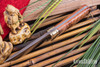 Bark River Knives: Kitsune Tanto - CPM 154 - Brass Bolster - Thuya Burl - Orange Liners
