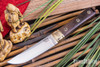 Bark River Knives: Kitsune Tanto - CPM 154 - Brass Bolster - Walnut Burl - Black Liners - Mosaic Pins