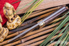 Bark River Knives: Kitsune Tanto - CPM 154 - Brass Bolster - Walnut Burl - Black Liners - Mosaic Pins