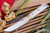 Bark River Knives: Kitsune Tanto - CPM 154 - Brass Bolster - White G-10 - Pink Liner