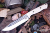 Bark River Knives: Squad Leader II - CPM 3V - Bone White Micarta - Blue Liners - Mosaic Pins - No Loop