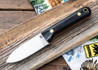 L.T. Wright Knives: Next Gen - Blue Canvas Rag Burl - Natural Liners - Polished - MagnaCut - Flat Ground