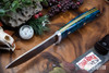 Bark River Knives: Classic Semi Skinner - MagnaCut - Blue & Teal Maple Burl - Yellow Liners - Brass Pins