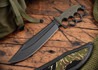 RMJ Tactical: Marauder - Trench Bowie - Dirty Olive G-10 - CPM-3V - Black Cerakote - Tiger Stripe Sheath