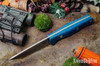 Bark River Knives: Gunny Scandi 3V - Blue Canvas Micarta - Green Liners