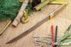Bark River Knives: Tengu - CPM 3V - Natural Canvas Micarta - Orange Liners
