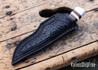 Alan Warren Custom Knives: #2711 Trailing Point Hunter - African Blackwood - Nickel Silver/Black G10/Fossilized Walrus Ivory Spacers - Aluminum Pommel - File Work - CPM-154