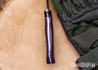 7Forge Knives: Mini Trapper - Crosscut Canvas Micarta - Purple Linen Liners - Purple Fiberoptic Pins - AEB-L