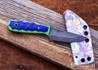 WK Forgeworks Custom Knives: Little Bird - Purple Linen & Green G10 - Green Pins - AEB-L