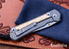 Chris Reeve Knives: Large Sebenza 31 - Glass Blasted Titanium - Box Elder Burl - CPM-MagnaCut - Drop Point - CR10HL014
