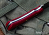 Lishen Knives: Canuck - AEB-L - Ruby Linen Micarta - Black Liners - Brass Pins