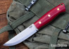 Lishen Knives: Woodsman Scandi - AEB-L - Ruby Linen Micarta - Thick Green Liners - Brass Pins