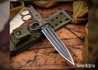 RMJ Tactical: Trench Raider - Dirty Olive G-10 - CPM-3V - Acid Etched - Oxblood Leather & Green Canvas Sheath