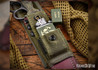 RMJ Tactical: Trench Raider - Dirty Olive G-10 - CPM-3V - Acid Etched - Oxblood Leather & Green Canvas Sheath
