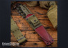 RMJ Tactical: Lady Death - Trench Knife - Dirty Olive G-10 - CPM 3V - Acid Etched - Oxblood Leather/Green Canvas Sheath