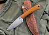 L.T. Wright Knives: Frontier Valley - Bead Blasted Natural Micarta - Flat Ground - 01 Tool Steel - Tooled Hip Sheath