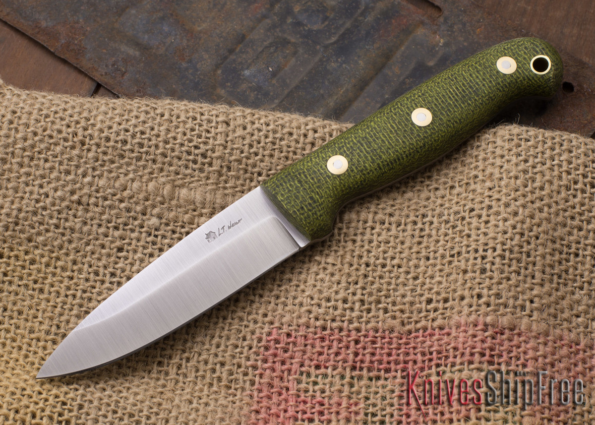 L.T. Wright Knives GNS Saber Grind Emerald Burlap Micarta Matte