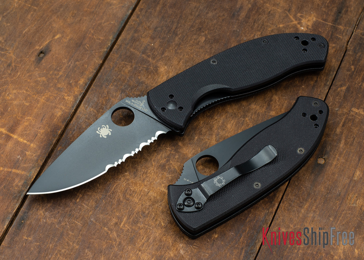 Spyderco Tenacious Black G10 Black Serrated Blade All Knives
