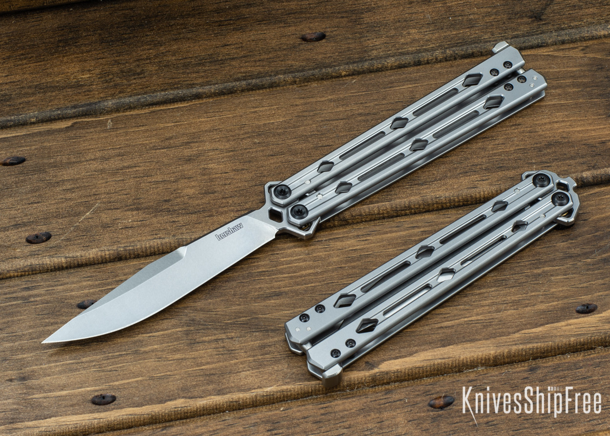 Kershaw Knives Moonsault All Steel Butterfly Knife Spear Point Curved Handles Dual KVT