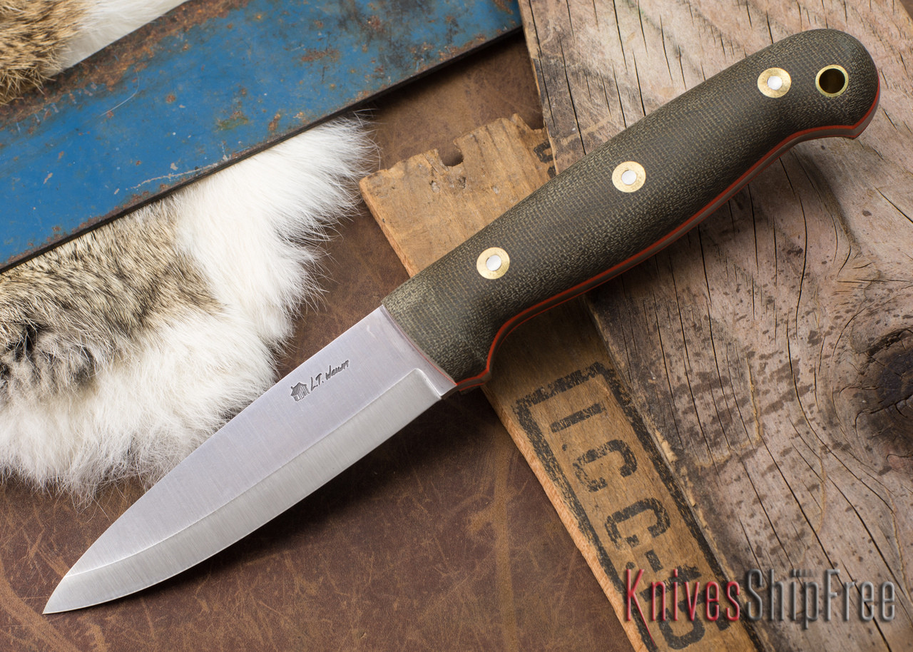 L.T. Wright Knives: GNS 3V - Scandi Grind - Green Micarta - Matte