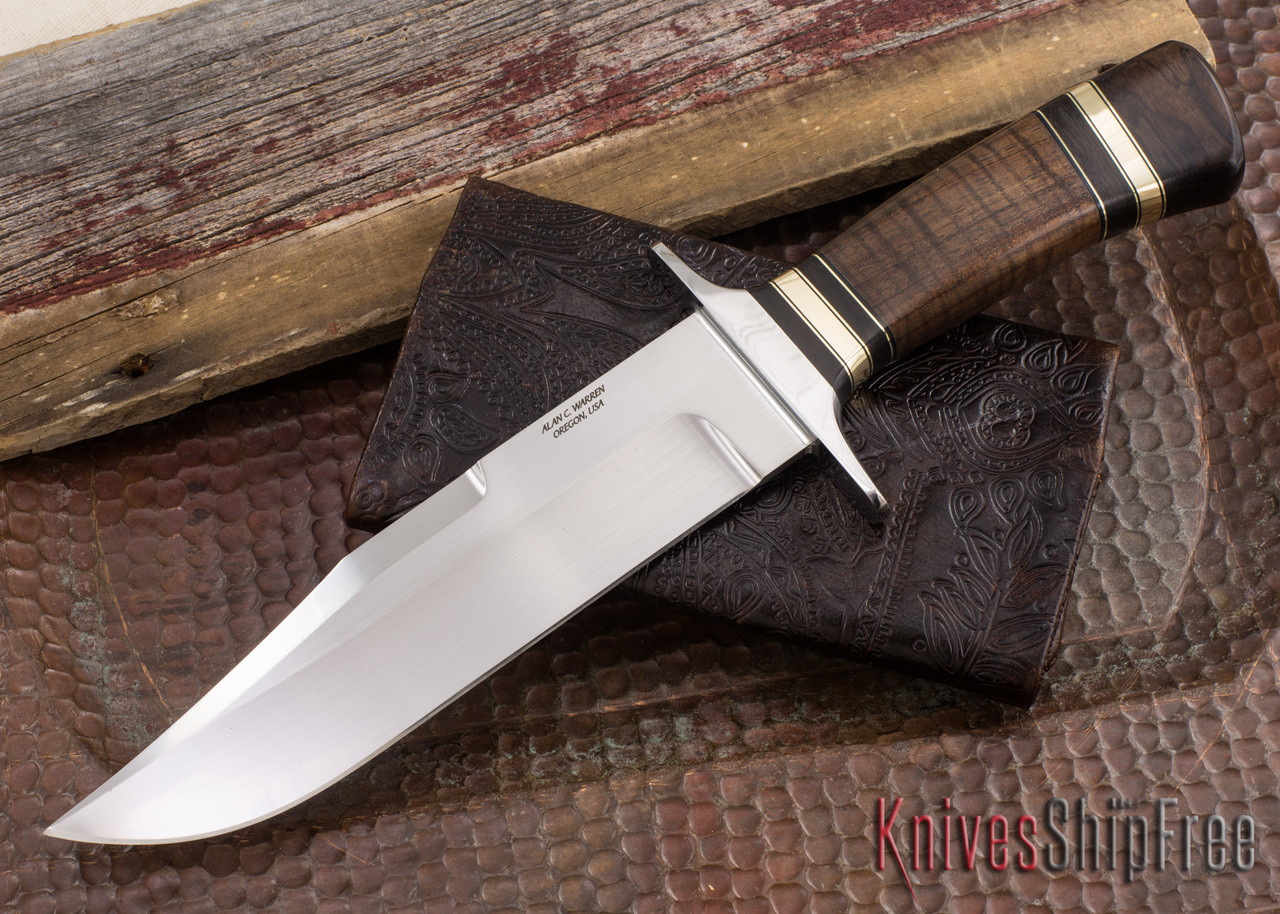 Alan Warren Knives: #2184 Bowie - 416 Guard - Stabilized Koa